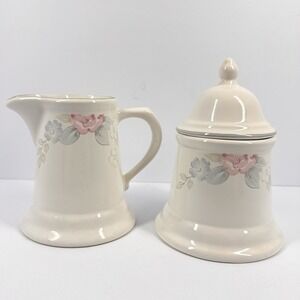 Vintage Pfaltzgraff Wyndham Cream and Sugar Set Floral‎ Rose Stoneware